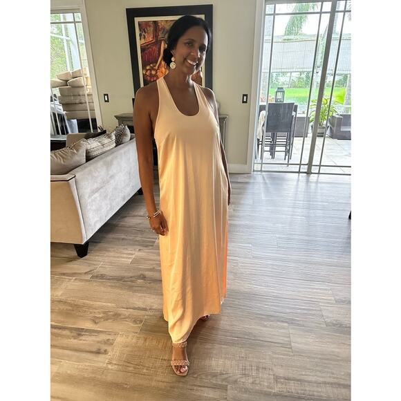 ROSETTA GETTY Peach Satin Sleeveless Scoop Neck Twist Back Shift Dress Size 10 - Picture 12 of 16